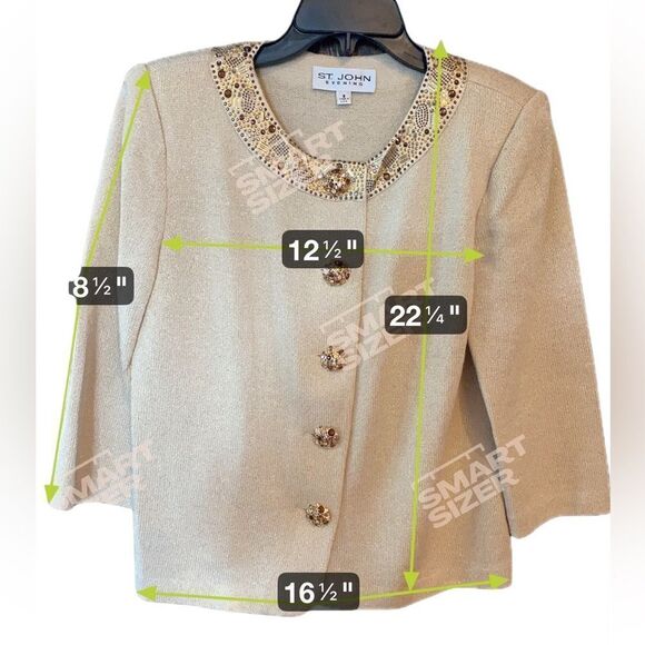 St. John Sz 8 Gold Bronze Metallic Knit Rhinestone Trim Buttons Vintage Jacket - Picture 7 of 8